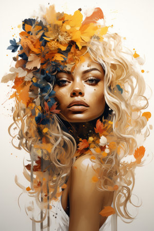 a beautiful woman with flowers in her hairの素材