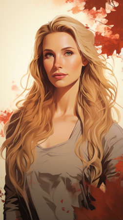 a painting of a woman with long blonde hairの素材