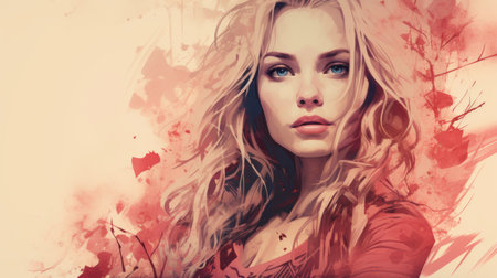 a painting of a woman with long blonde hairの素材