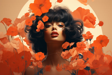 a painting of a woman surrounded by red poppiesの素材