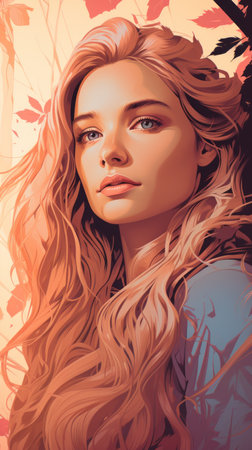 a painting of a beautiful woman with long hairの素材