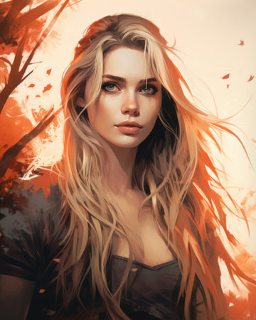 a painting of a beautiful woman with long blonde hairの素材
