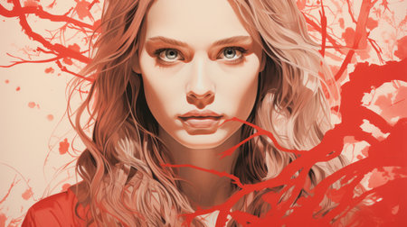 a painting of a woman with long hair and red hairの素材