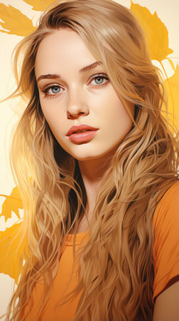 a painting of a woman with long blonde hairの素材