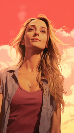a painting of a woman with long blonde hairの素材