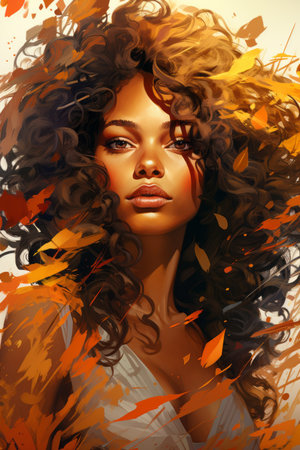 a painting of a woman with long curly hairの素材