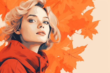 a painting of a woman with blonde hair and an orange backgroundの素材