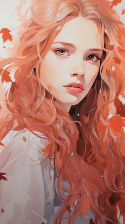 a painting of a woman with long red hairの素材