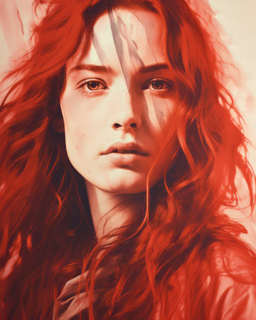 a painting of a woman with long red hairの素材