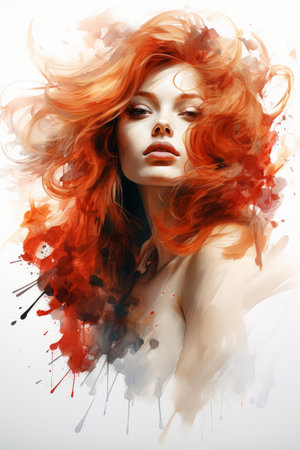 a painting of a woman with red hairの素材
