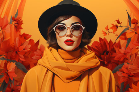 an illustration of a woman wearing glasses and a hatの素材