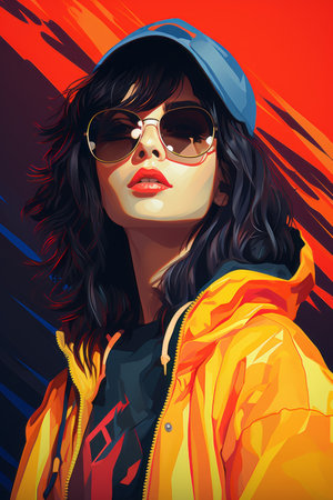 an illustration of a woman in sunglasses and a capの素材