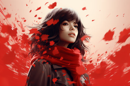 an illustration of a woman in a red scarfの素材