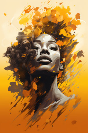 digital painting of a womans face with autumn leavesの素材