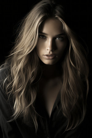 a beautiful woman with long wavy hairの素材