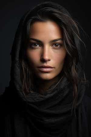 a beautiful woman in a black shawlの素材