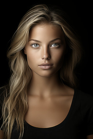 a beautiful blonde woman with blue eyesの素材