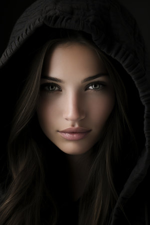 a beautiful woman in a black hoodieの素材