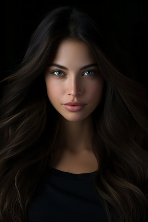 a beautiful woman with long hair and blue eyesの素材
