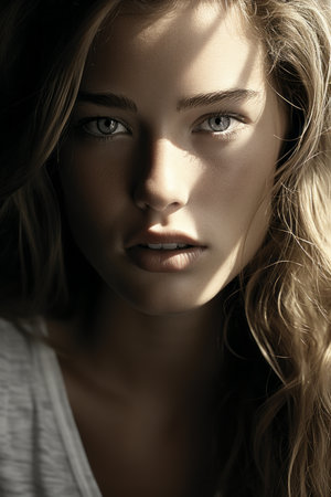 a beautiful woman with long hair and blue eyesの素材