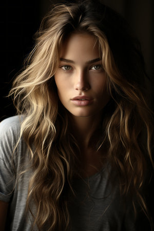 a beautiful woman with long wavy hairの素材