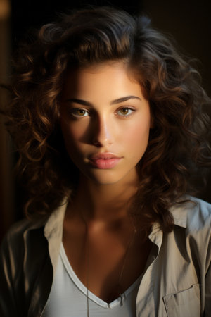 a woman with curly hairの素材