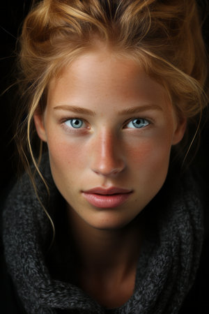 a woman with blue eyes and blonde hairの素材
