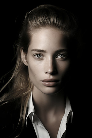 a woman with blonde hair and a white shirtの素材