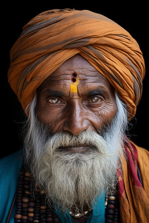 an old indian man with a turban on his headの素材