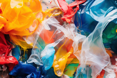 a close up of colorful paint and plastic bagsの素材