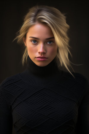 a beautiful blonde woman in a black turtle neck sweaterの素材