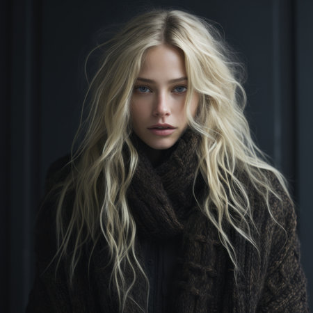 a beautiful blonde woman with long hair and a scarfの素材