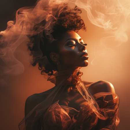a beautiful woman with smoke coming out of her hairの素材