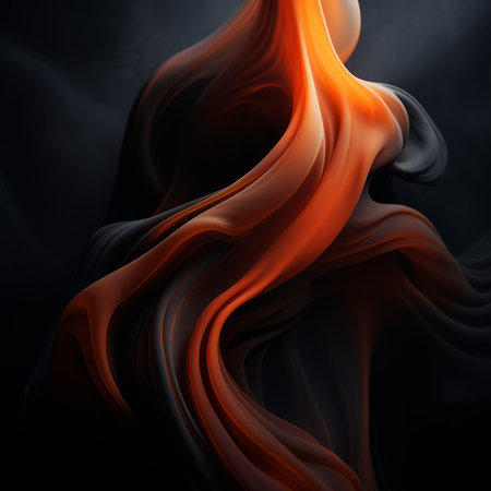 a black and orange abstract painting on a dark backgroundの素材