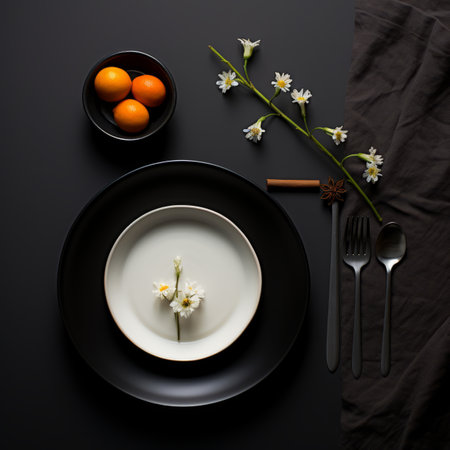 a black plate with a white flower on itの素材