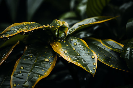 a close up of a leaf with water droplets on itの素材