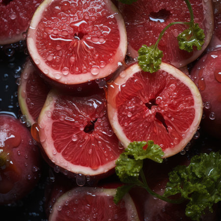 a bunch of grapefruits with water drops on themの素材