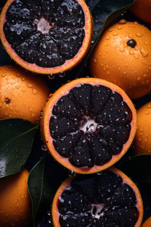 a bunch of oranges with water droplets on themの素材