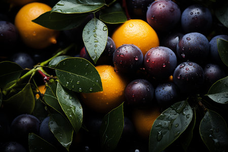 a bunch of oranges and lemons with water drops on themの素材