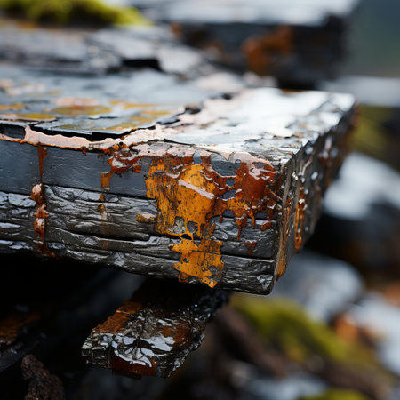a close up of a piece of wood with moss growing on itの素材