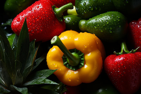 a bunch of peppers and a pineapple sitting next to each otherの素材