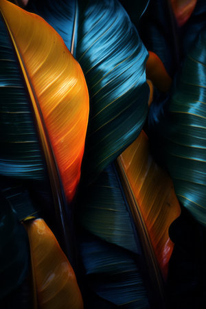 a close up of some colorful leaves on a dark backgroundの素材