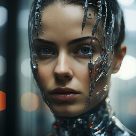 a close up of a woman in a futuristic suitの素材