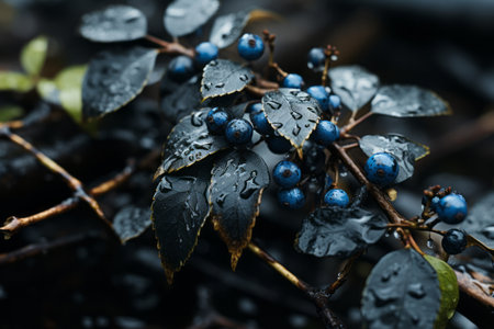 a close up of blue berries with water droplets on themの素材