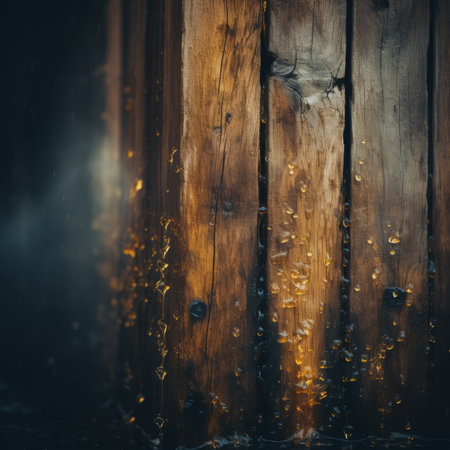 a close up of a wooden wall with water splashing on itの素材