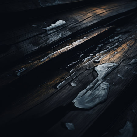 a close up of a wooden floor with water on itの素材