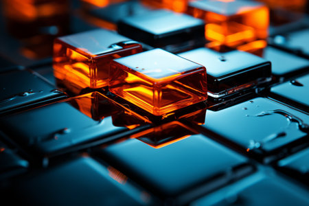 a close up of some orange cubes on a black surfaceの素材