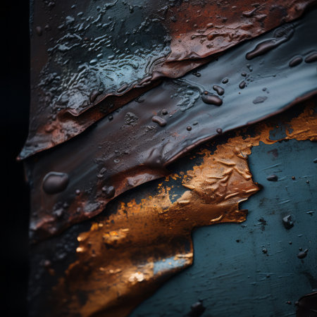 a close up view of a piece of metal with water droplets on itの素材