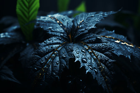 a dark plant with water droplets on itの素材