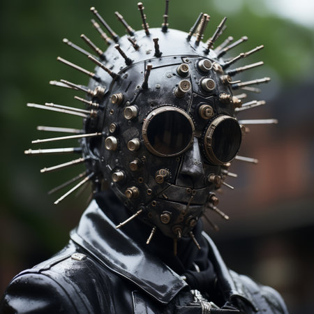 a man wearing a mask with spikes on itの素材